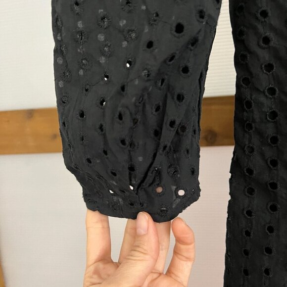 Suzy Shier Black Embroidered Eyelet Square Neck Puff Sleeve Mini Dress Sz XS - Picture 4 of 14